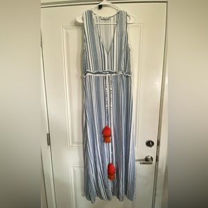 Bindu Blue and white king dress w/ orange tassels size S EUC